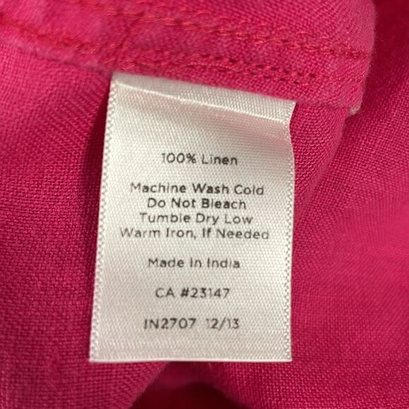 TALBOTS Linen Button Up Long Collared Sleeve Blouse Small Petite Pink - Picture 8 of 8